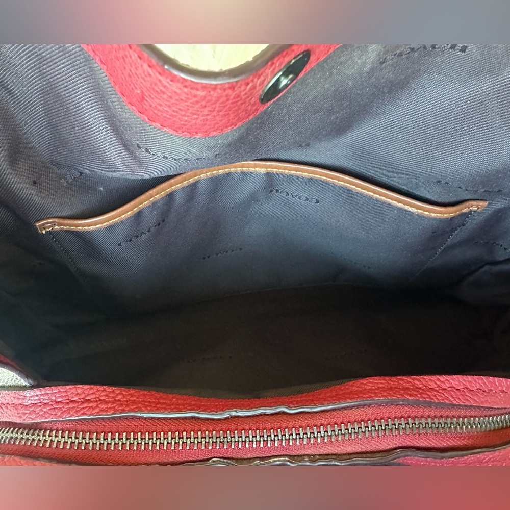COACH Candy Apple Red Dalton 31 In Jacquard Signature Hobo Bag - Picture 11 of 16